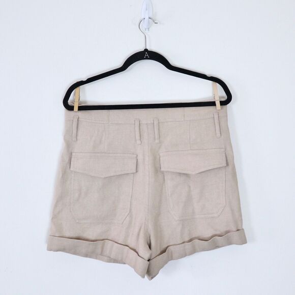 Frame Size 6 Linen Blend High Rise Paperbag Canvas Shorts Tan Beige - Picture 7 of 9